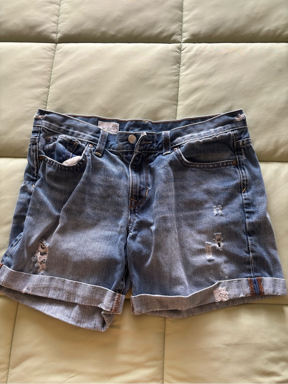 GAP Light Blue Distressed Rolled-Hem Jean Shorts